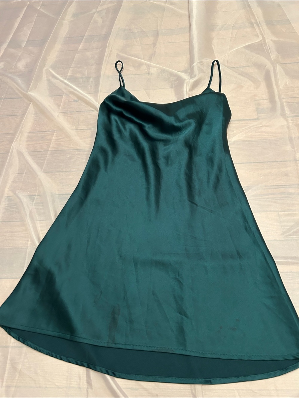 Polly Satin Slip Dress in Teal Green